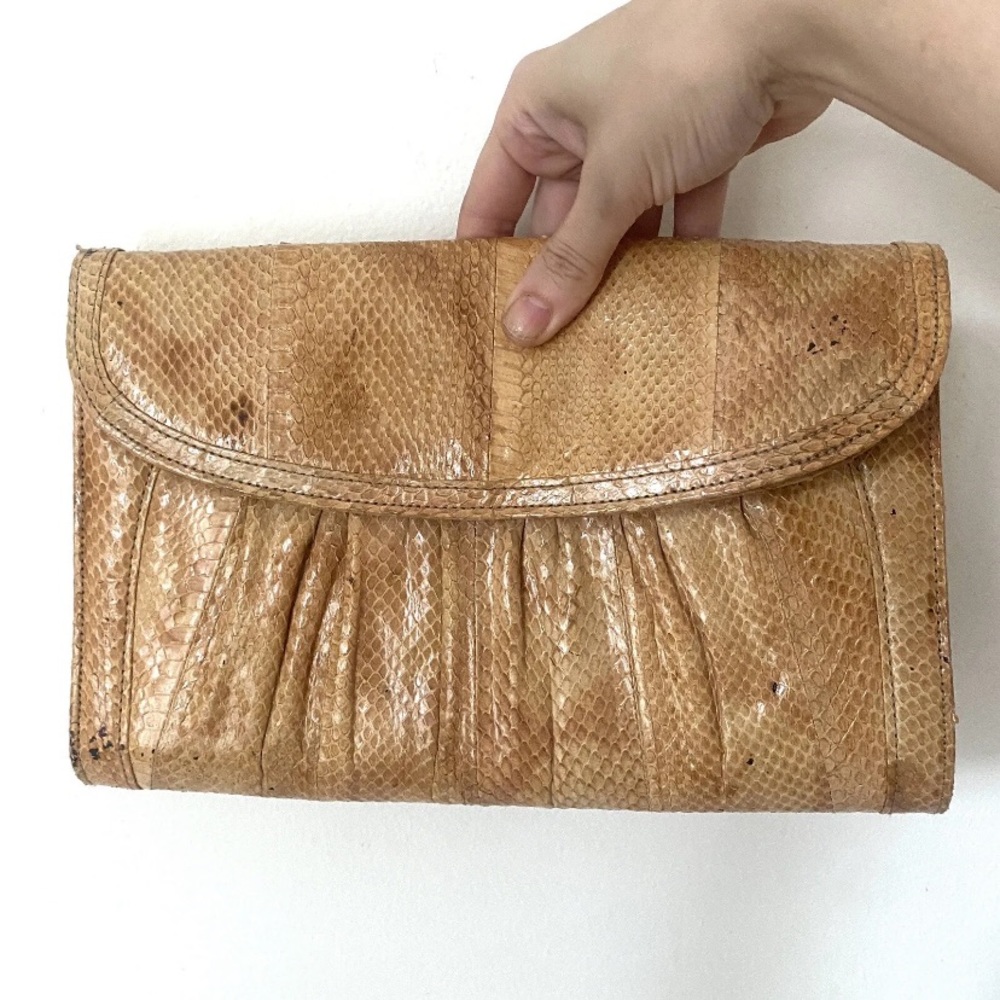 J Renee Vintage Beige Genuine Snakeskin Purse Shoulder Handbag Clutch Crossbody